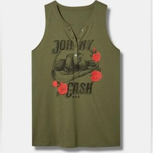 Torrid Johnny Cash Henley Sleeveless Green Rose Tank Plus Size Size 4X